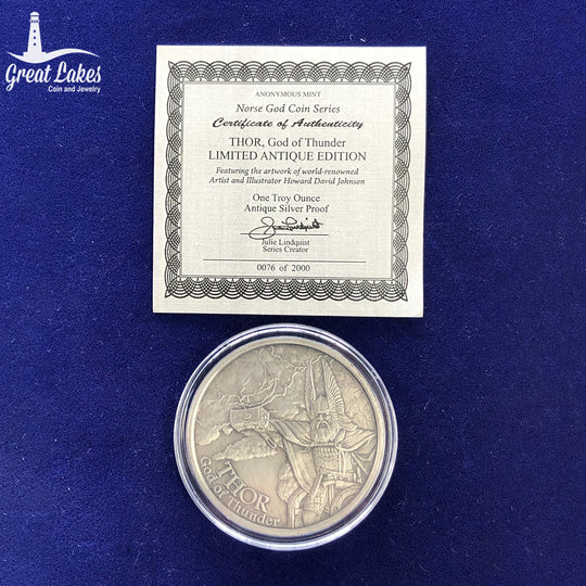 Norse God Series Thor 1 oz Antique Silver Round