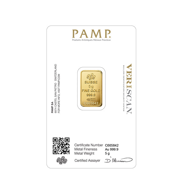 5 g Gold Bar - PAMP Suisse Lady Fortuna Veriscan (New in Assay)
