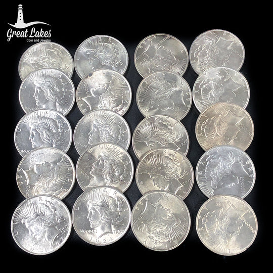 Lot of 20 Peace Silver Dollars (AU / BU)