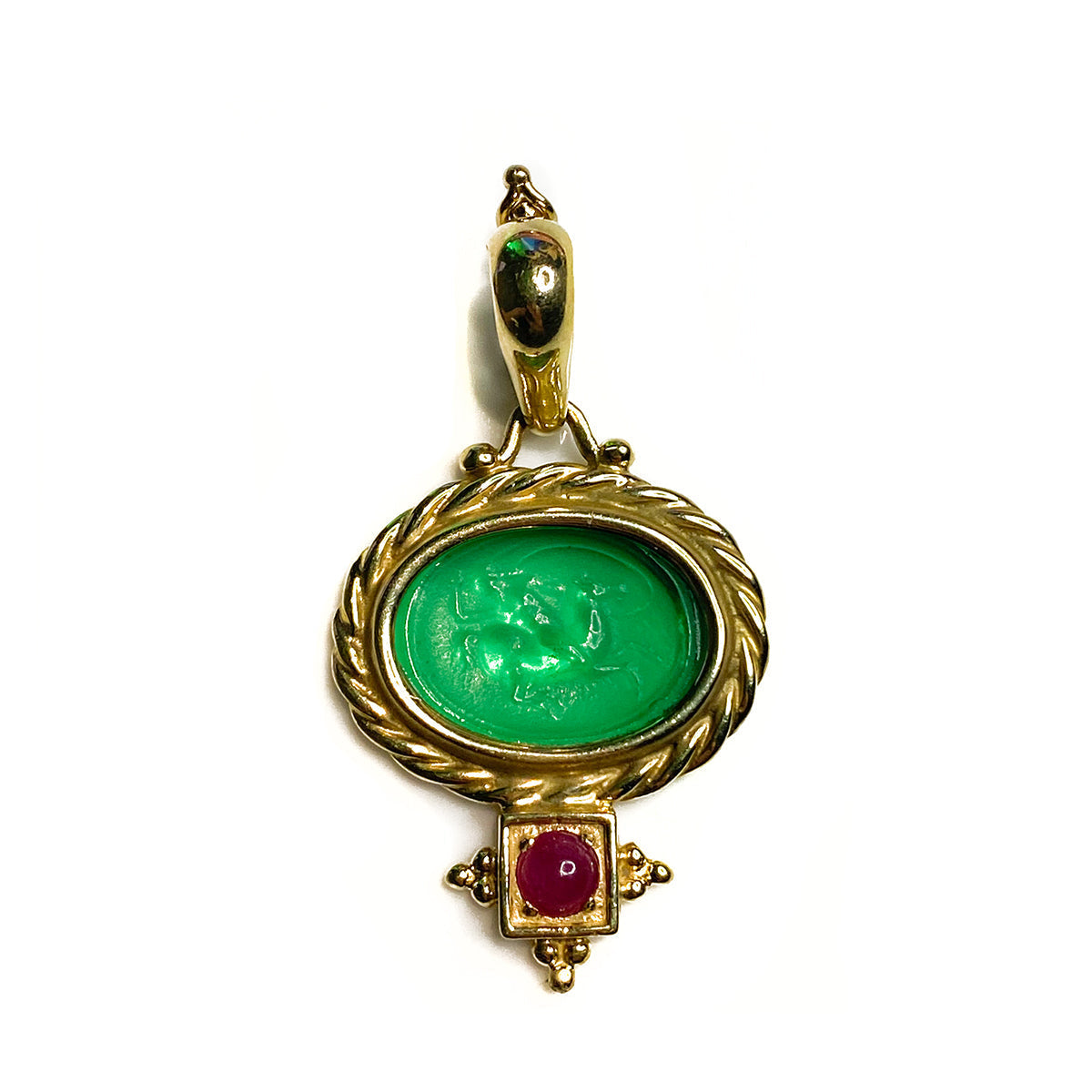 Great Lakes Boutique 14 k Yellow Gold Ruby and Venetian Glass Pendant