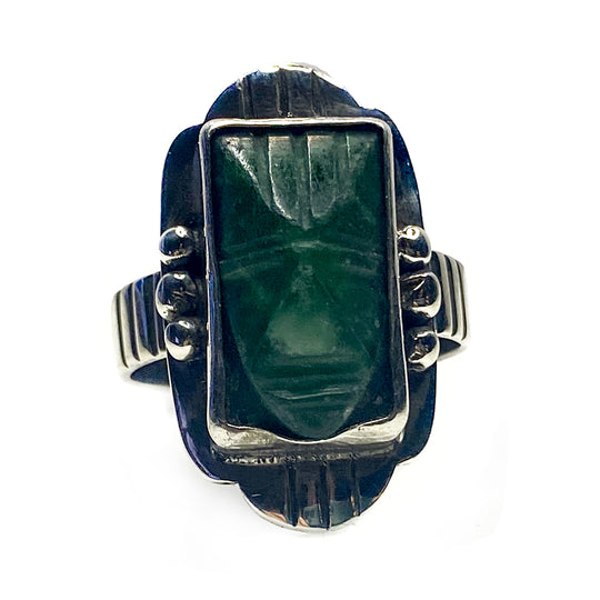 Silver & Carved Stone Ring