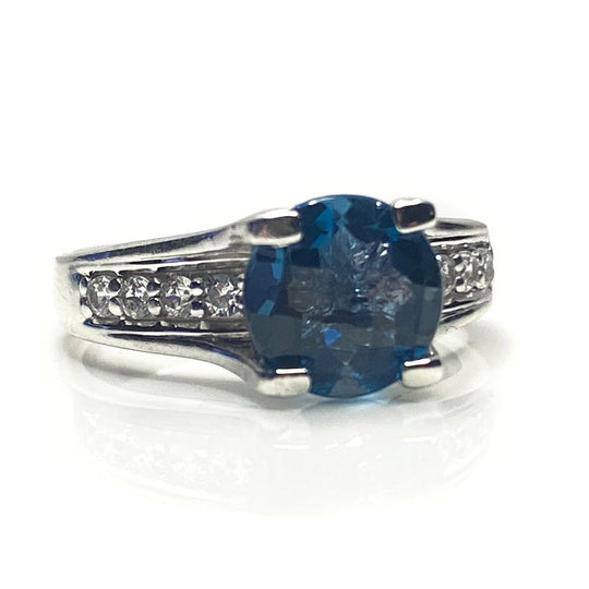 Silver & Blue Topaz Diamond Ring