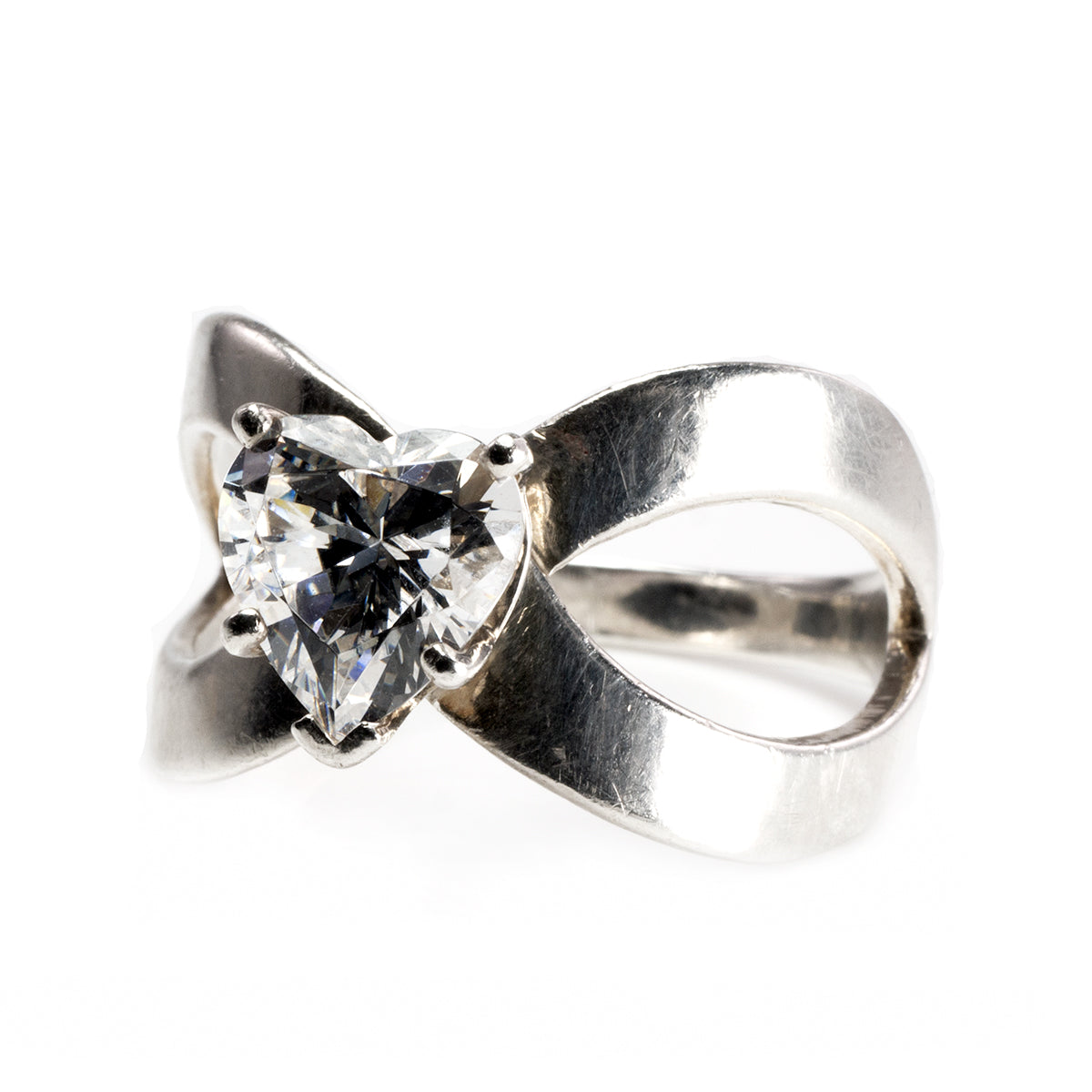 Silver and Heart Cubic Zirconia Ring