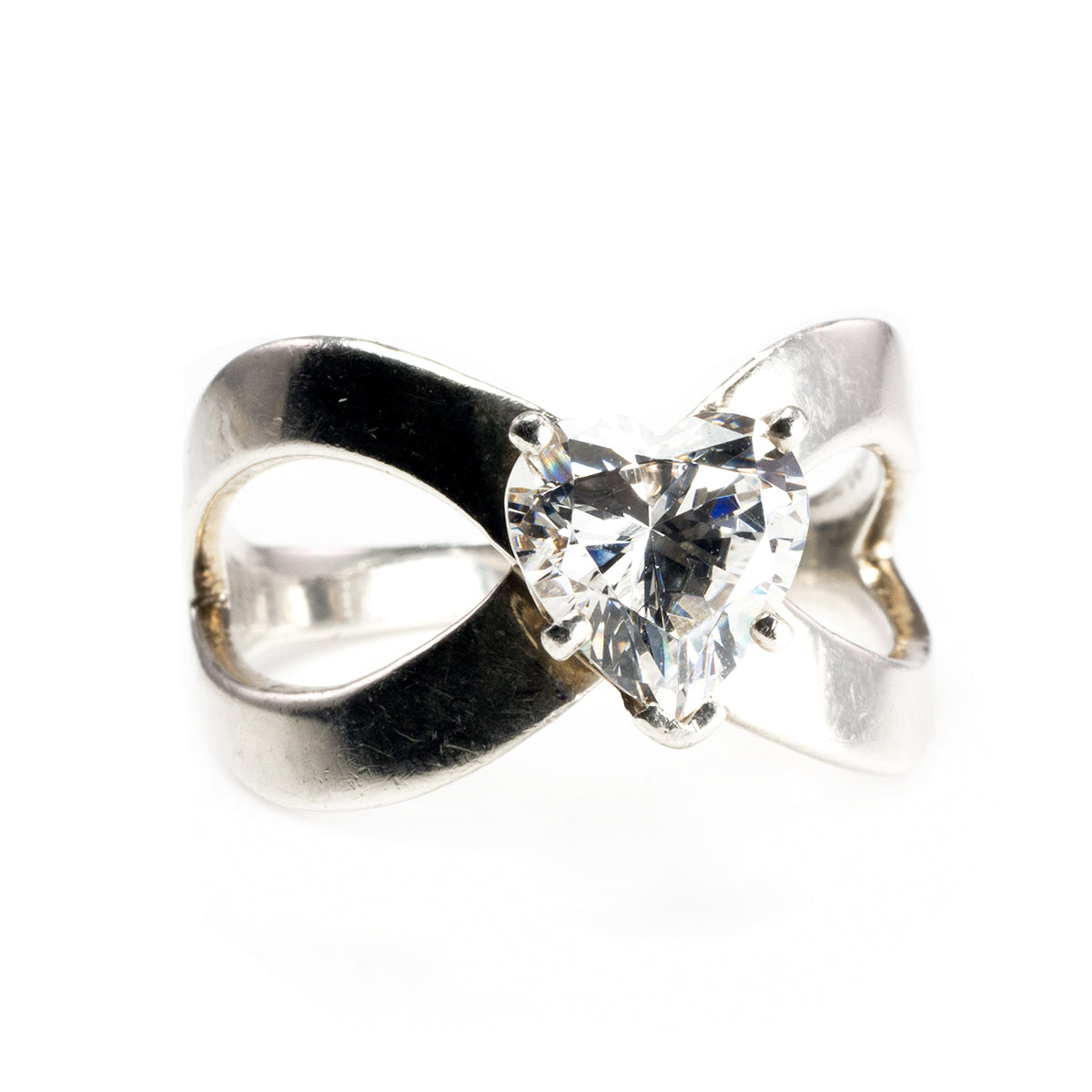 Silver and Heart Cubic Zirconia Ring