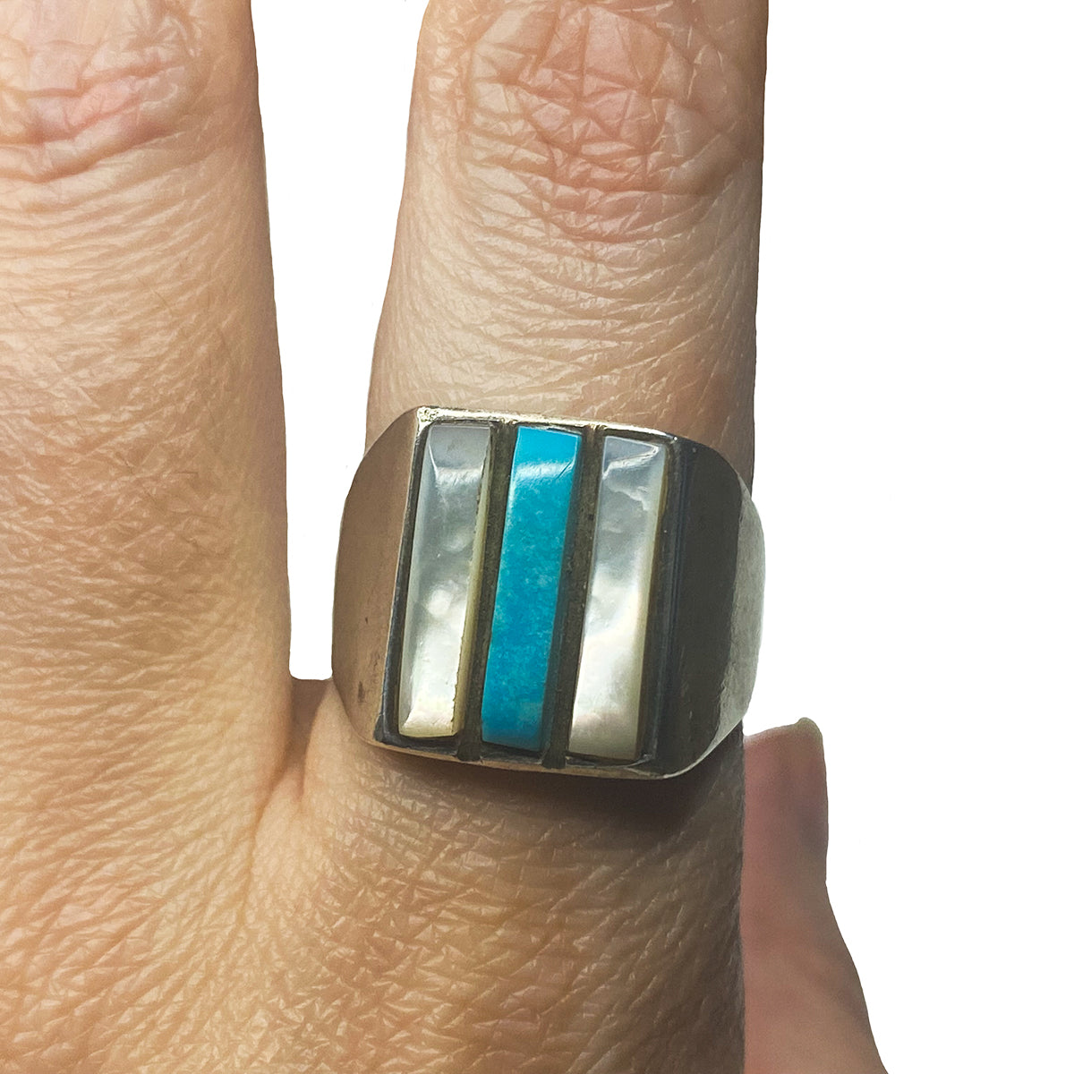 Silver Pearl &amp; Turquoise Native American Ring