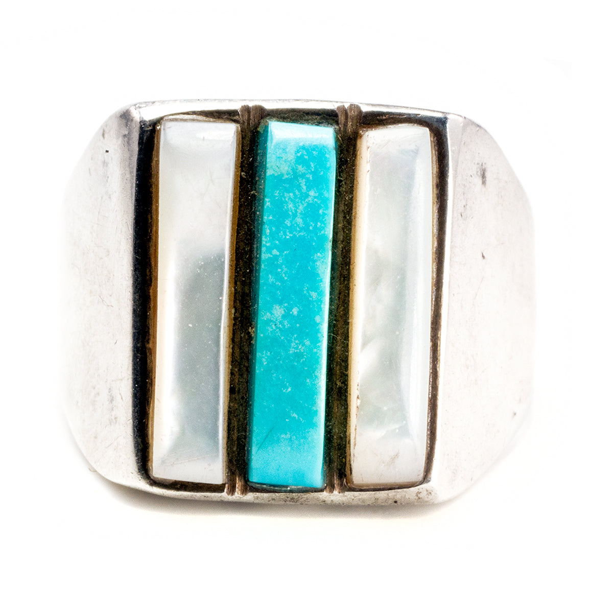 Silver Pearl &amp; Turquoise Native American Ring