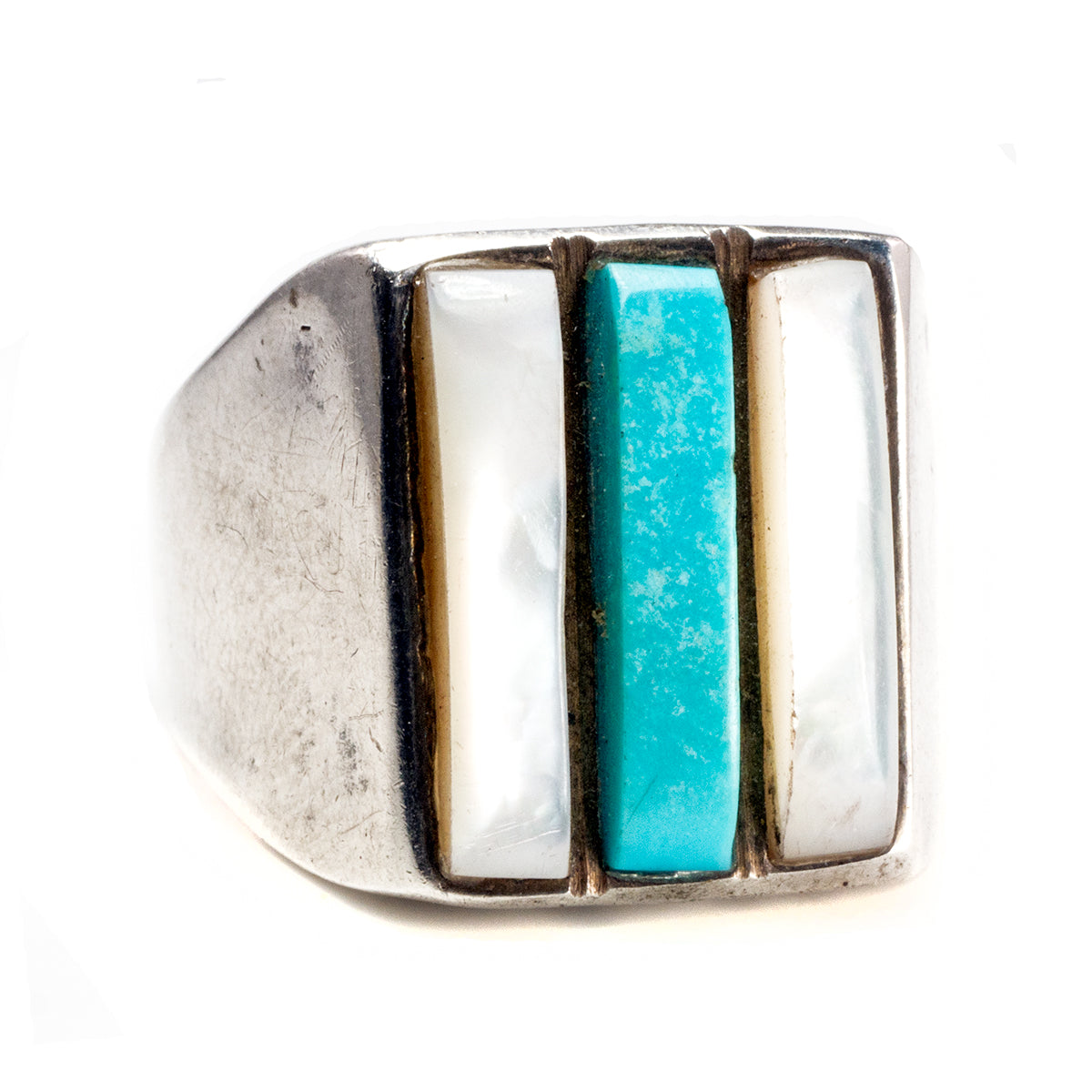 Silver Pearl &amp; Turquoise Native American Ring