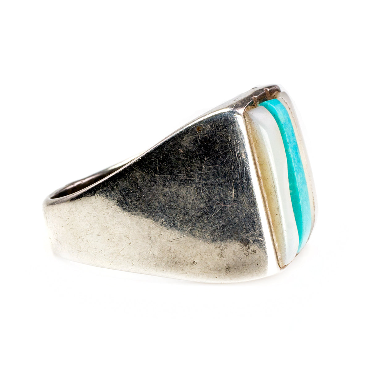 Silver Pearl &amp; Turquoise Native American Ring