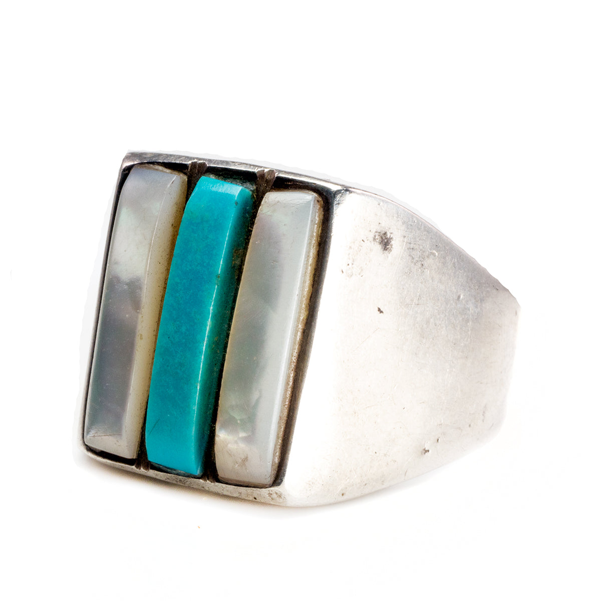 Silver Pearl &amp; Turquoise Native American Ring