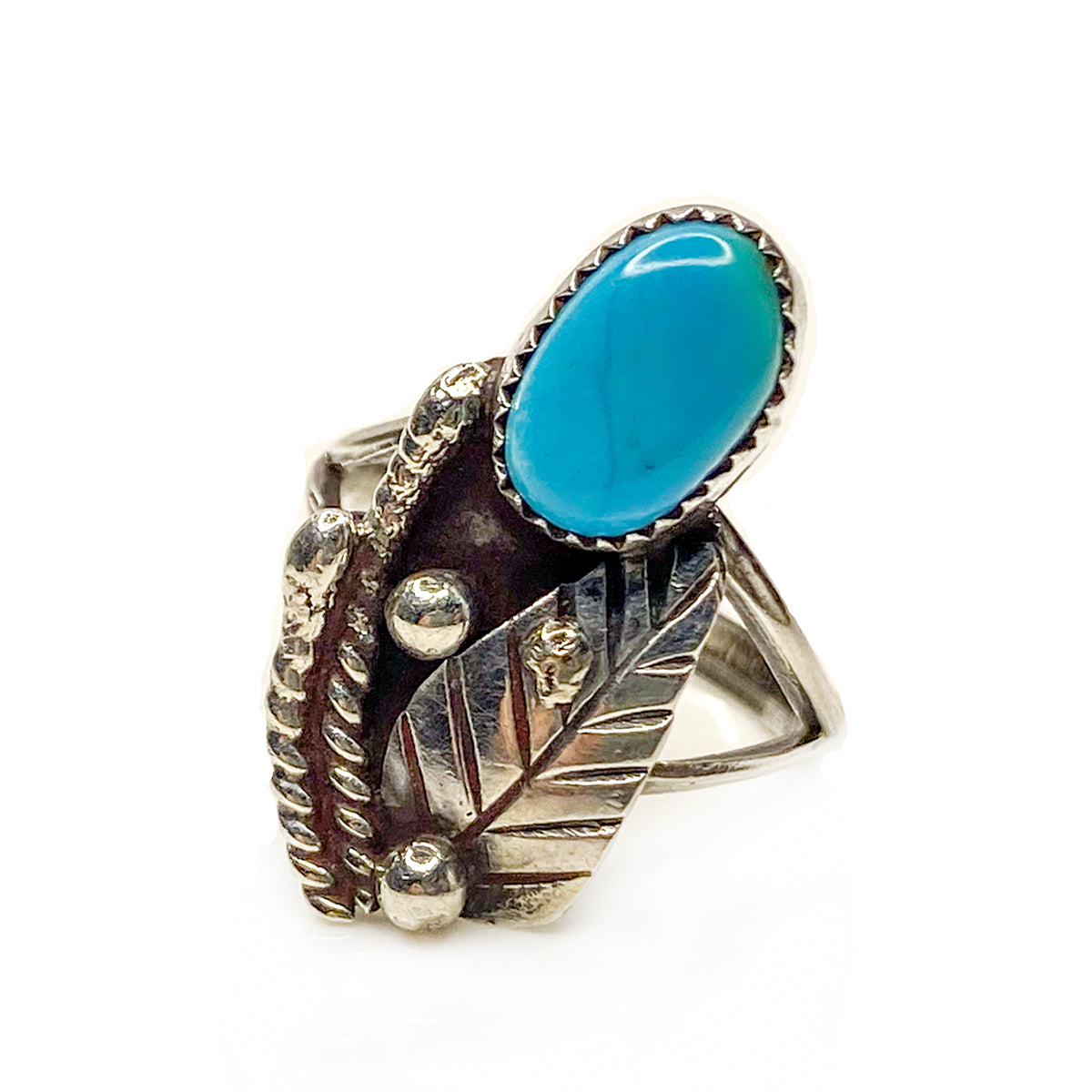 Silver &amp; Turquoise Leaf Ring