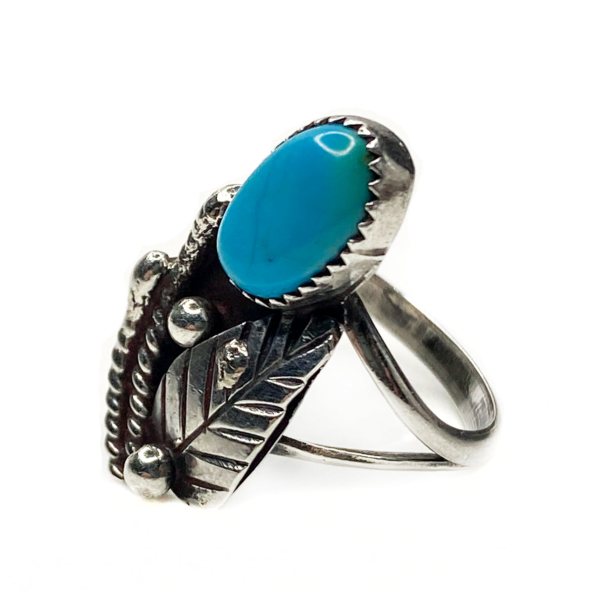 Silver &amp; Turquoise Leaf Ring