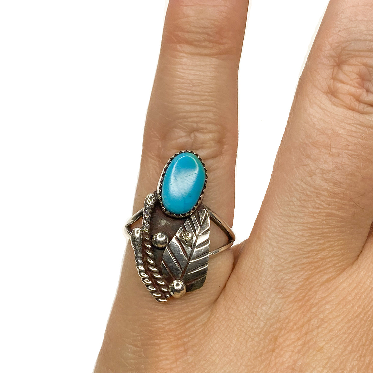 Silver &amp; Turquoise Leaf Ring