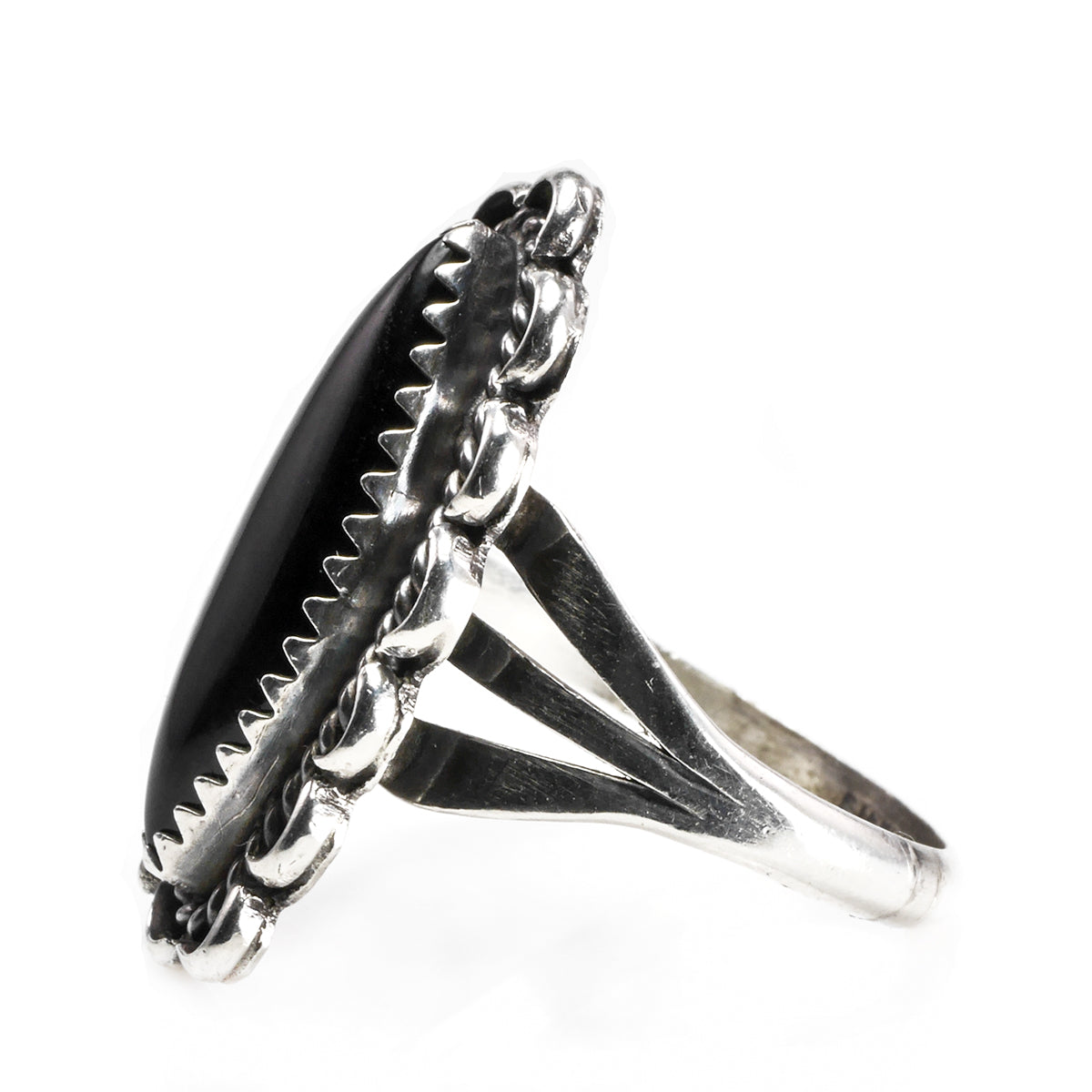 Silver &amp; Black Onyx Feather Ring