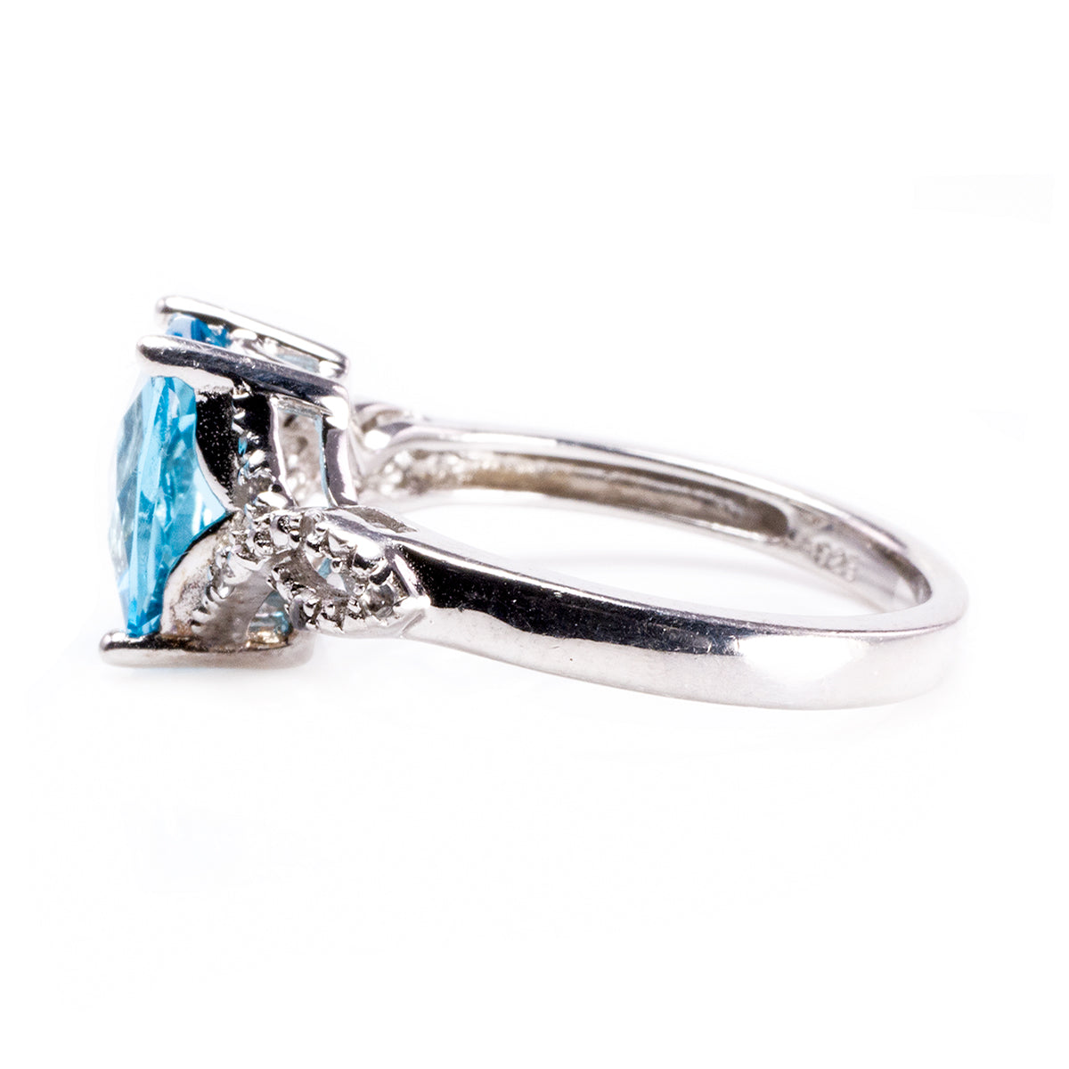 Silver Aquamarine &amp; Diamond Ring