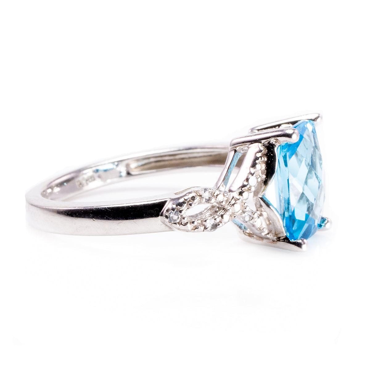 Silver Aquamarine &amp; Diamond Ring