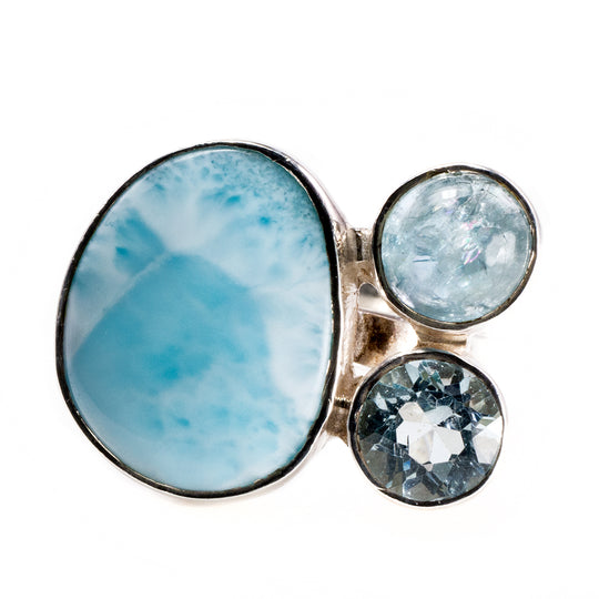 Adjustable Silver Larimar & Aquamarine Ring