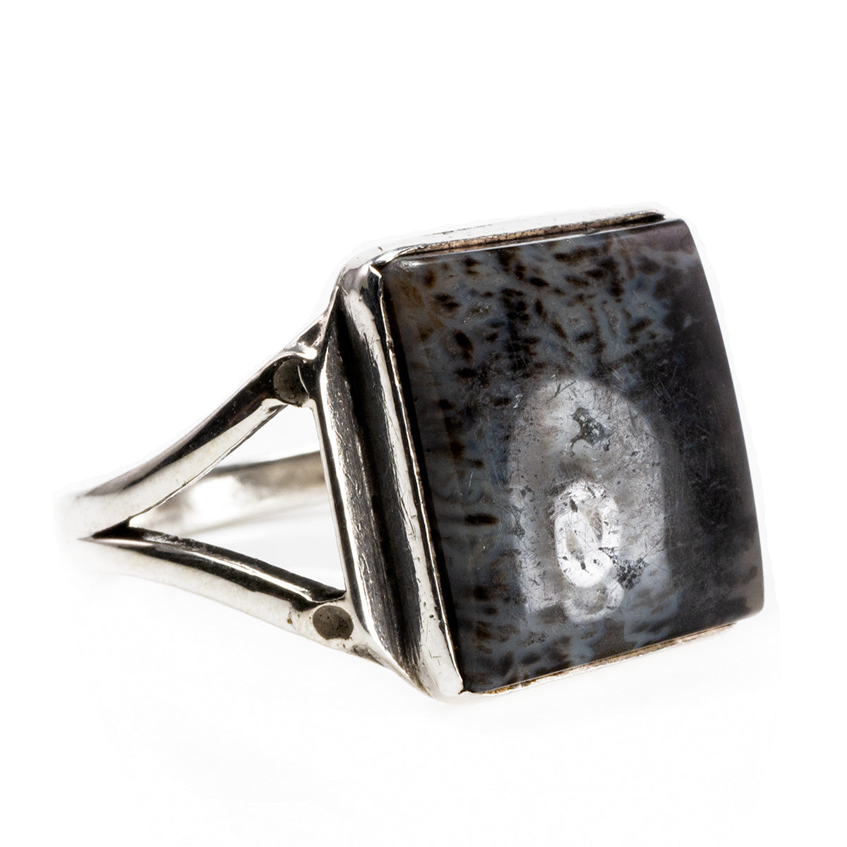 Silver Snowflake Obsidian Ring
