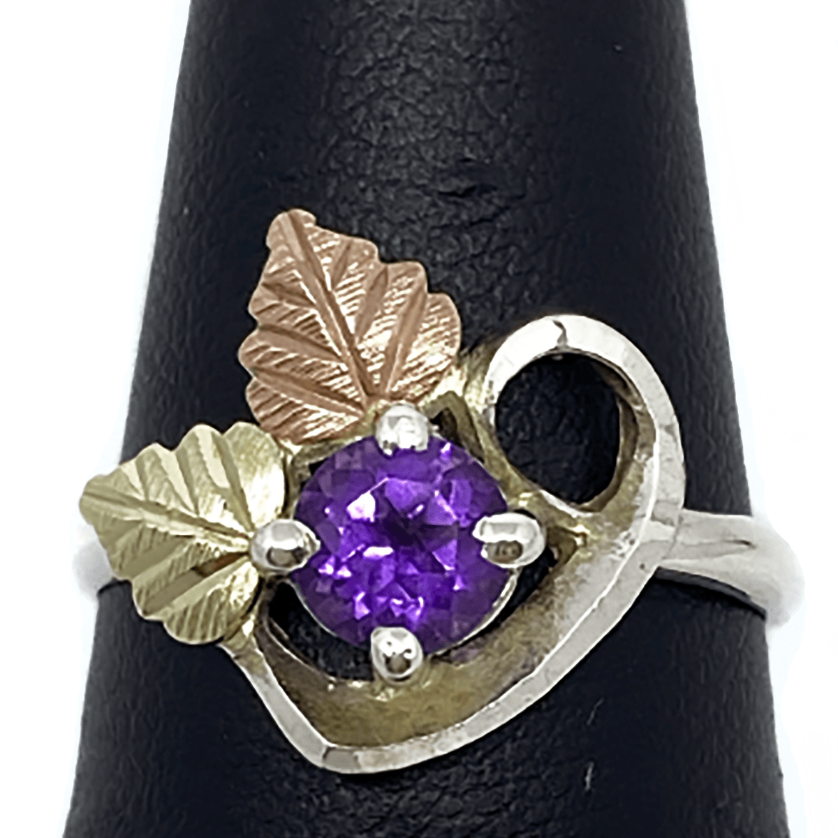 Great Lakes Boutique Tri Tone Leaf Ring with Amethyst