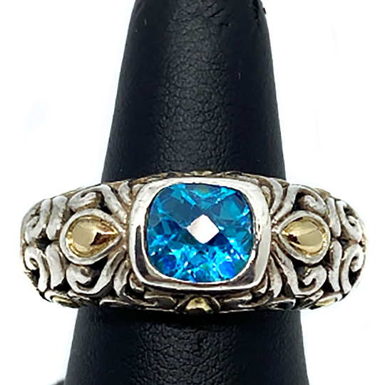 Sarda Duo Tone & Blue Topaz Ring