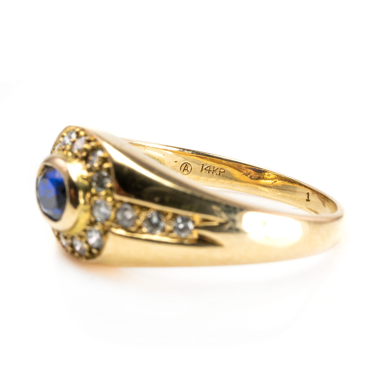 14 k Yellow Gold Sapphire &amp; Diamond Ring