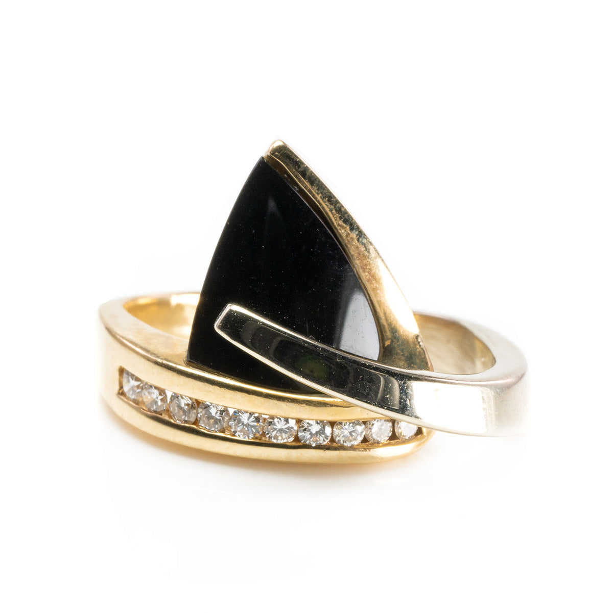 14 k Yellow Gold Black Onyx &amp; Diamond Fashion Ring