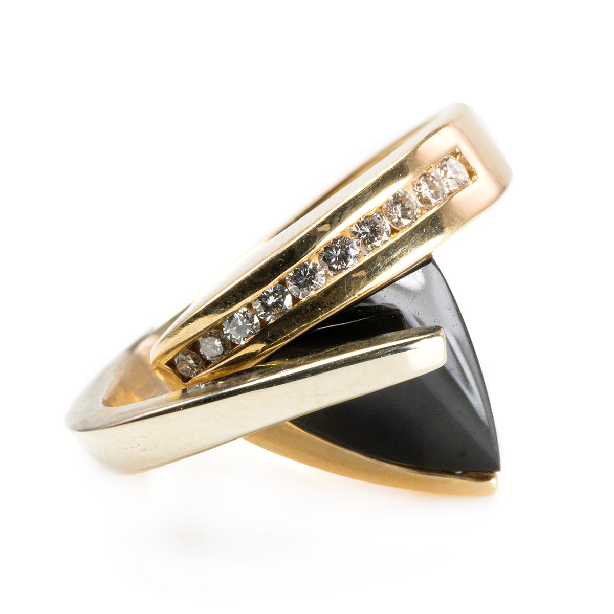 14 k Yellow Gold Black Onyx &amp; Diamond Fashion Ring
