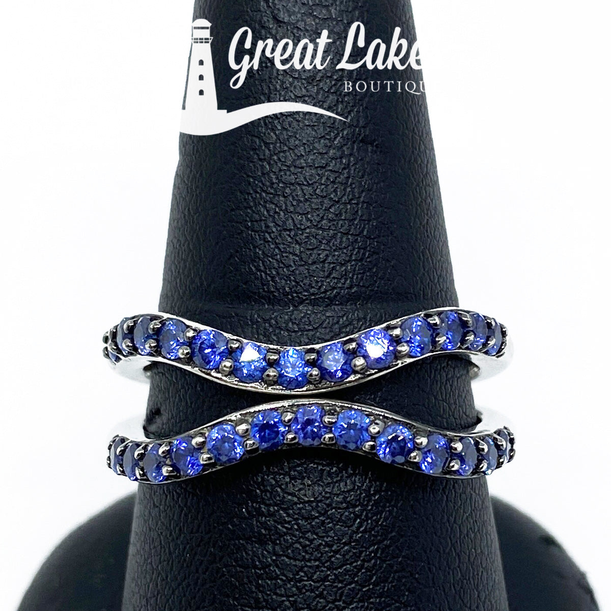 Great Lakes Boutique Silver &amp; Blue Cubic Zirconia Stacking Rings