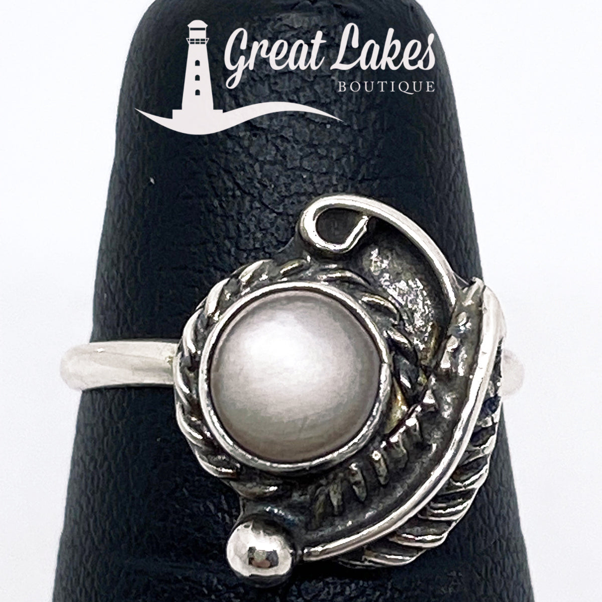 Great Lakes Boutique Silver &amp; Pearl Feather Ring