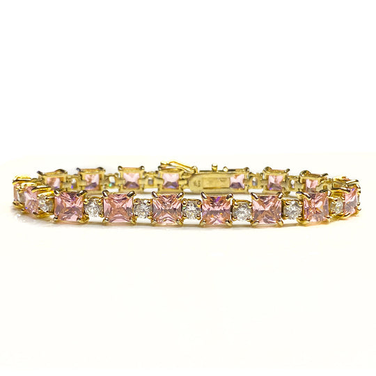 Gold Plated Pink Cubic Zirconia Bracelet
