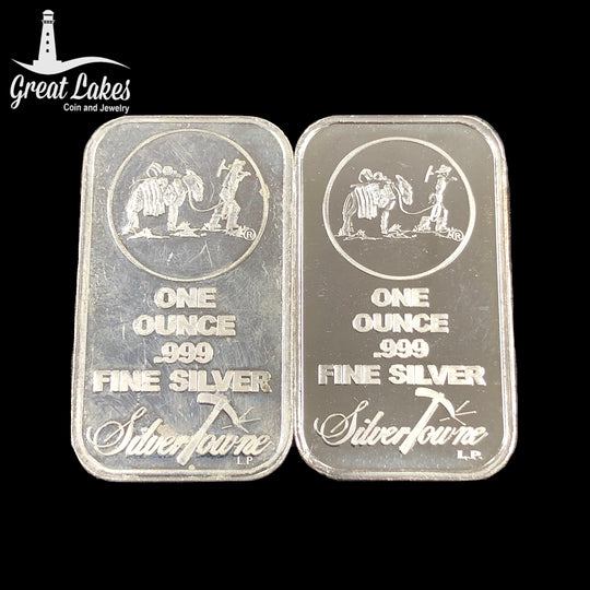 Lot of 2 SilverTowne Mint 1 oz Silver Bars (Secondary Market)