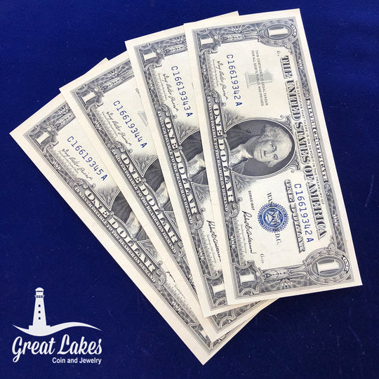 Lot of 4 Consecutive Serial Number CU 1957 Silver Certificates