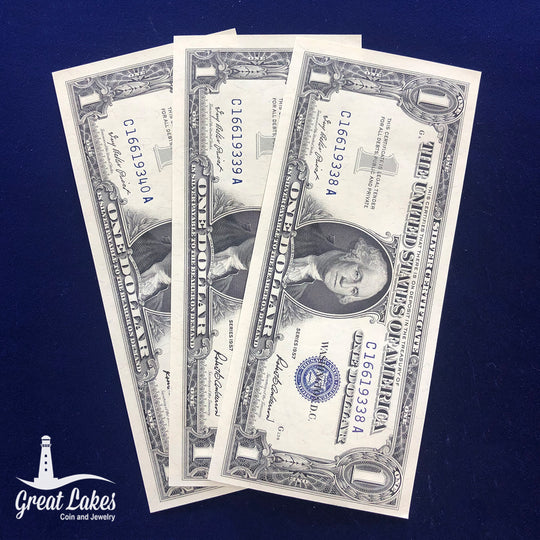 Lot of 3 Consecutive Serial Number CU 1957 Silver Certificates