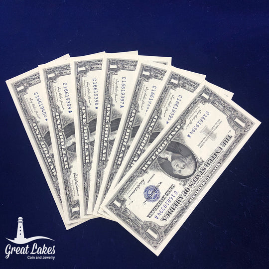 Lot of 7 Consecutive Serial Number CU 1957 Silver Certificates