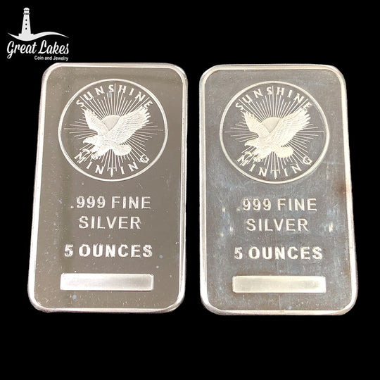 Lot of 2 Sunshine Mint 5 oz Silver Bars