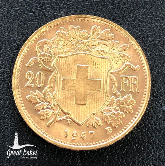 1947-B Swiss Gold 20 Francs Helvetia