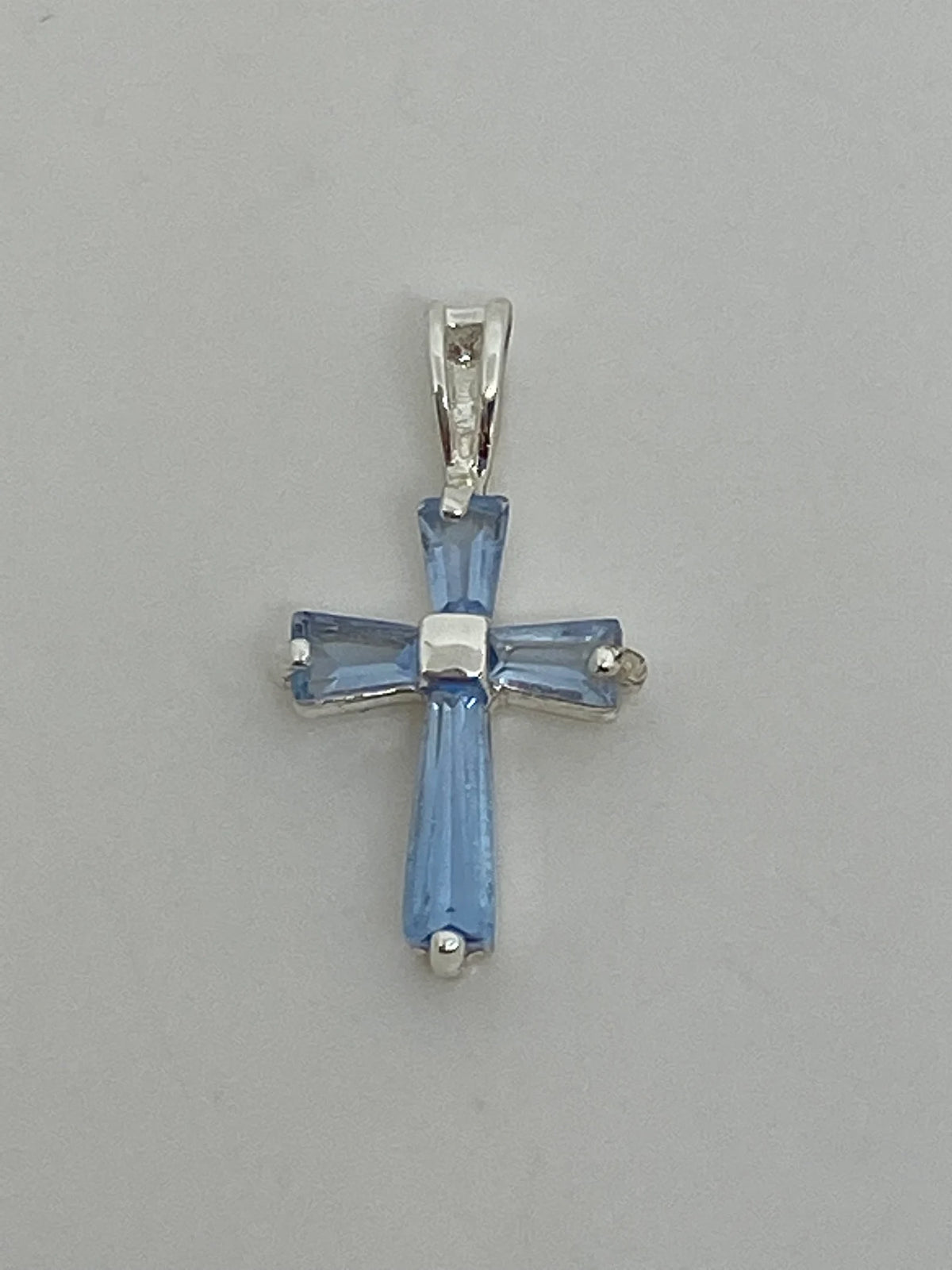 Sterling Silver Blue Cubic Zirconia Cross Pendant