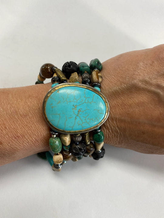 Retired Silpada Turquoise and Stone Stretchy Bracelet