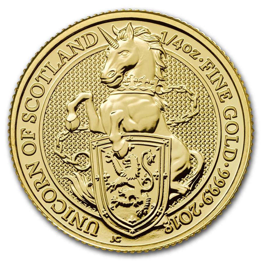 2018 Queen&#39;s Beasts 1/4 ounce Gold Unicorn of Scotland (4364578455575)