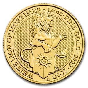 2020 Queen&#39;s Beasts 1/4 Ounce Gold The White Lion of Mortimer (4364578881559)